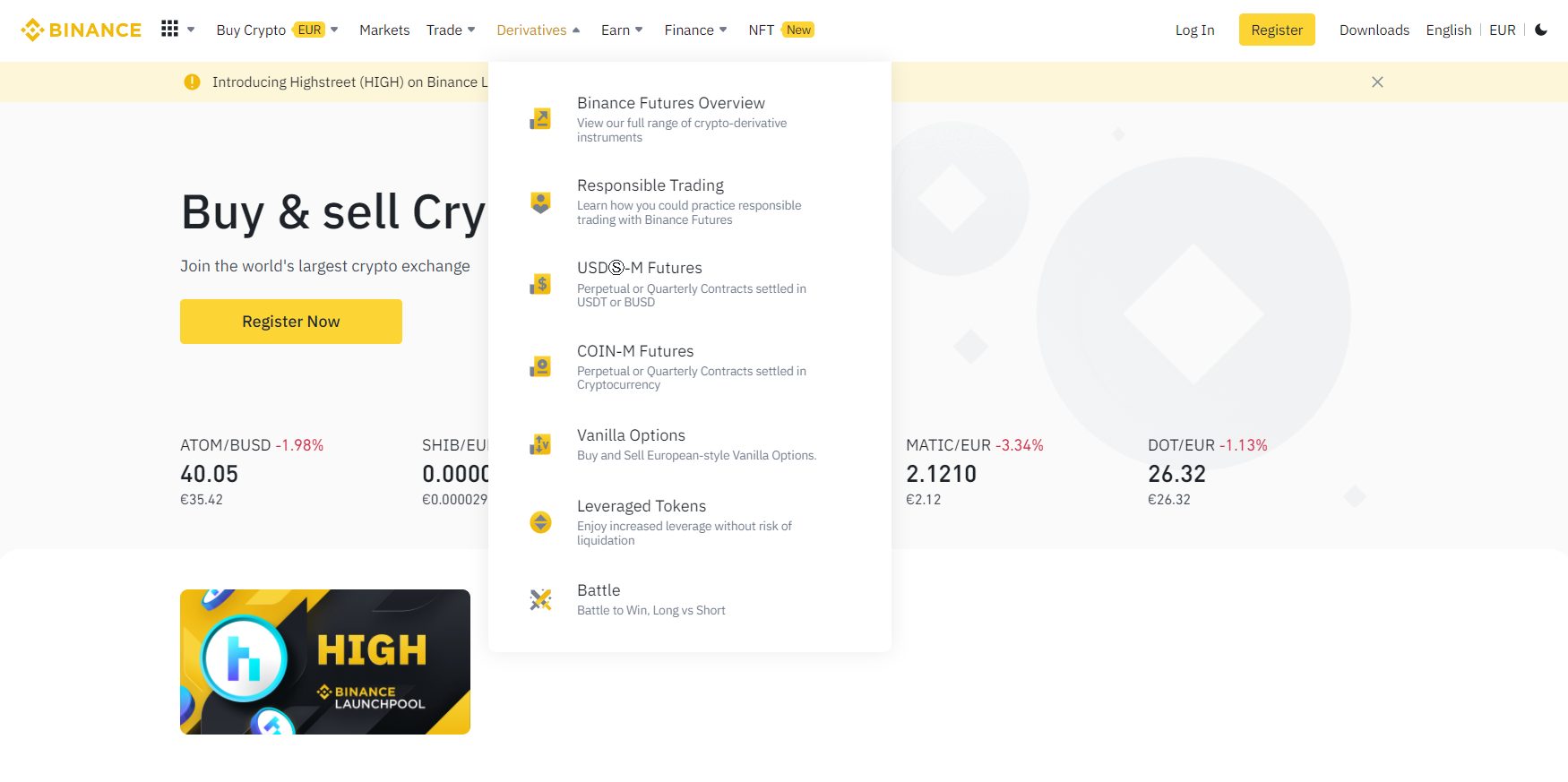 Derivatives market on Binance Derivatives market on Binance